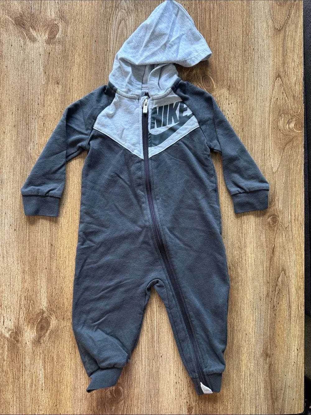 Nike baby Grey Hooded One-Piece Zip Romper